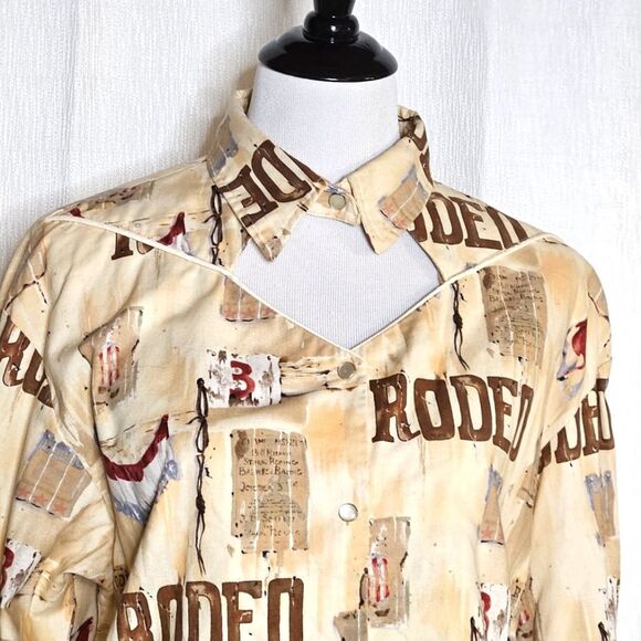Western Cowboy Patriotic Rodeo Keyhole Neckline Snap Closure Long Sleeve Shirt - Picture 4 of 14